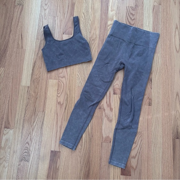 JoyLab Pants - JoyLab Brown Seamless Ribbed Workout Set Leggings + Sports Bra Small